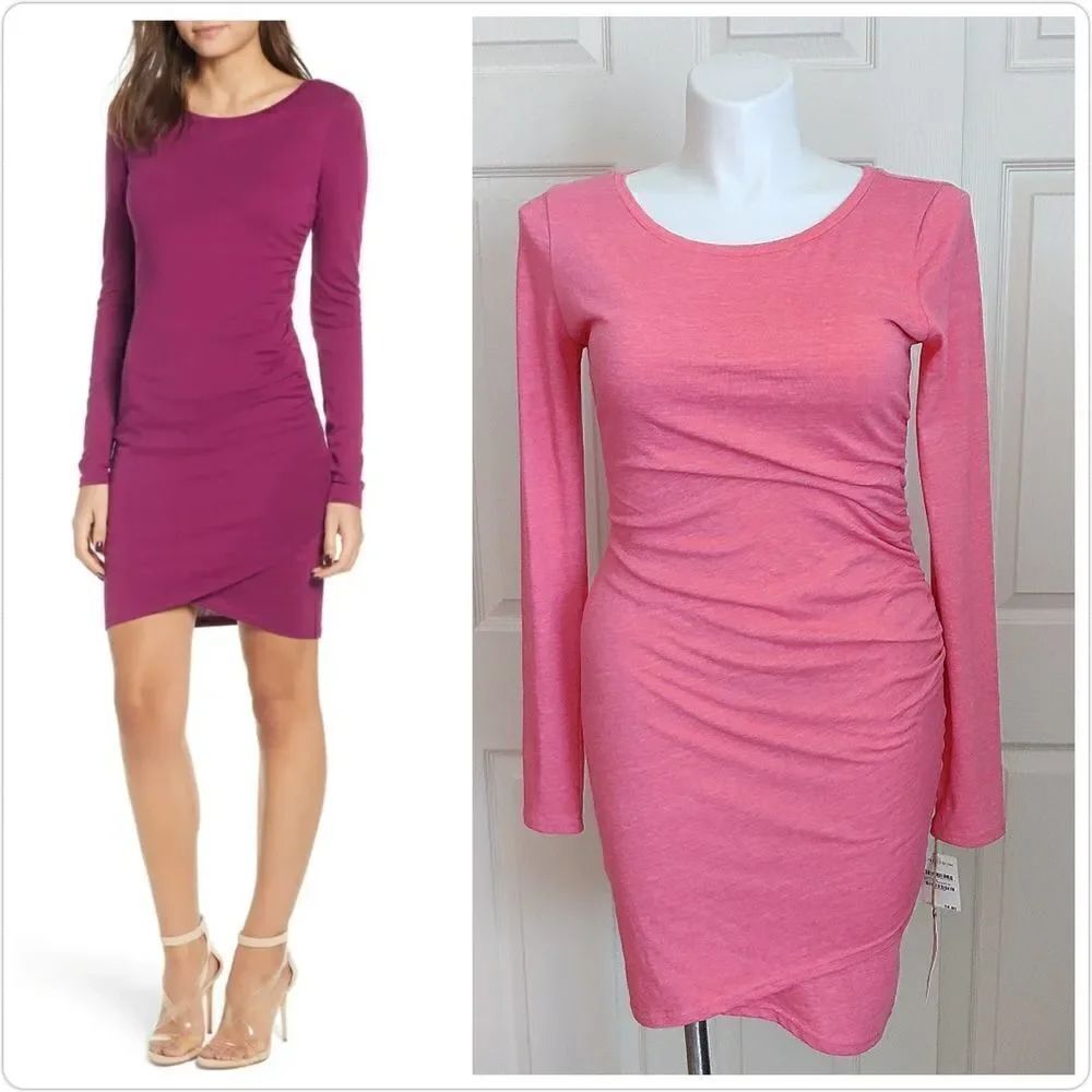 Leith ruched long sleeve bodycon tank dress sz L